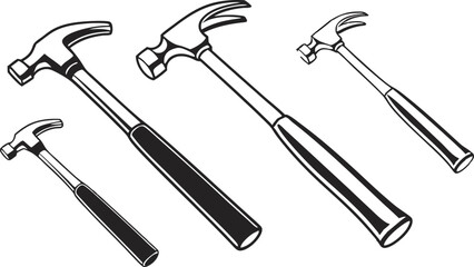 Various hammer silhouettes in vector design, ideal for construction, tools, and work-related illustrations