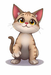 Obraz premium Cartoon Cat Sitting Cute Feline with Raised Paw on White