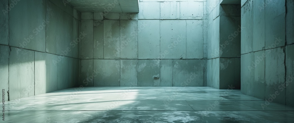 Poster industrial concrete room with matte walls and soft lighting creating an empty spacious atmosphere fo