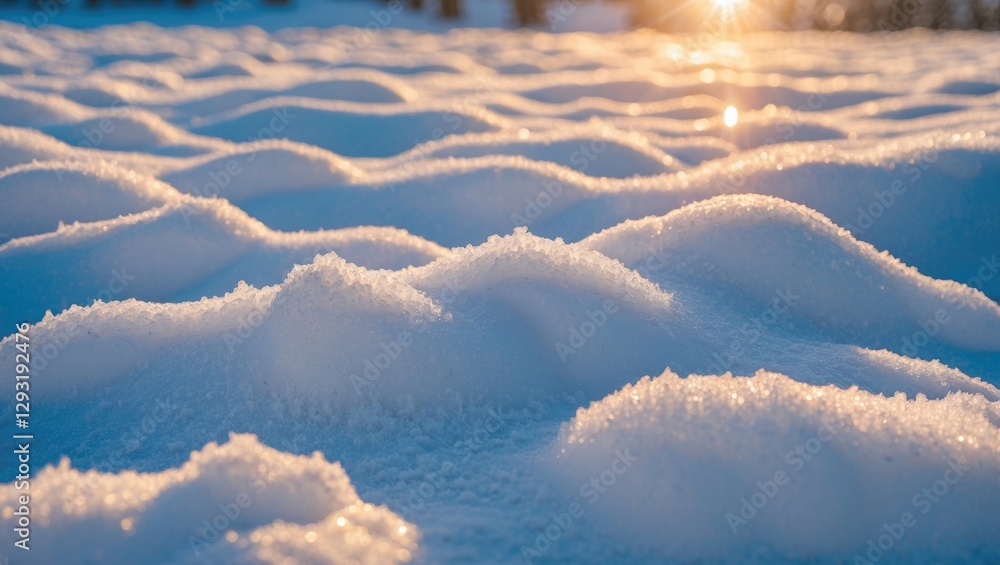 Poster snowy landscape with textured snow illuminated by sunlight creating a serene winter atmosphere and s