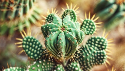 Fototapeta premium Cactus Plant Top View with Unique Patterns and Textures in Natural Desert Environment Ideal for Nature or Botanical Themes