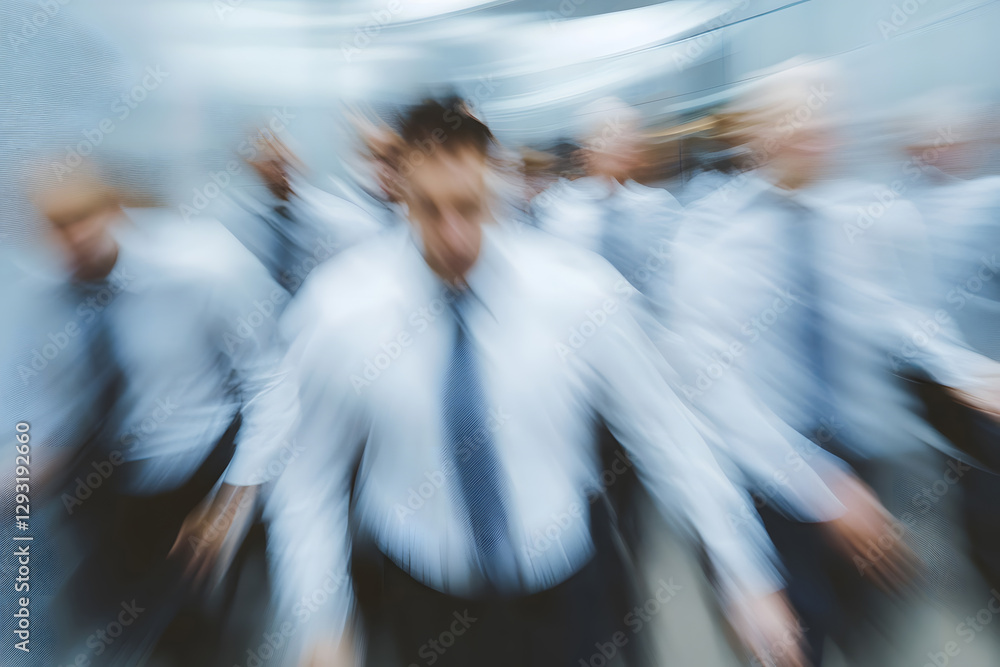 Wall mural abstract blur image of business people walking at modern hallway with bokeh for background usage