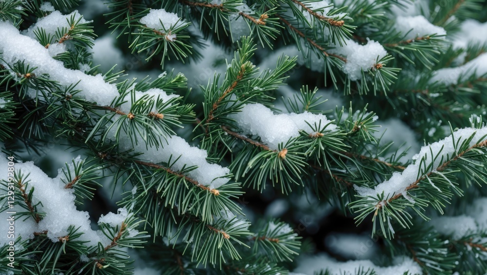 Poster spruce branches with snow creating a natural winter and spring background showcasing seasonal contra