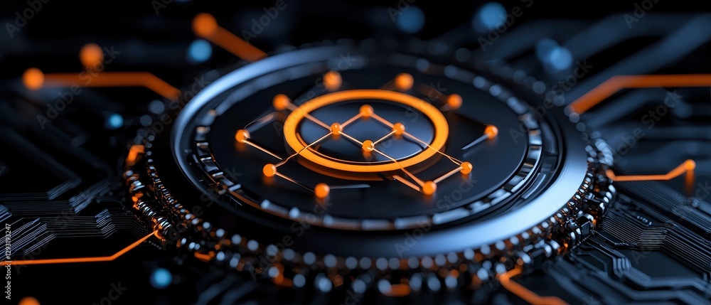 Poster close-up view of a modern circuit board with intricate design and vibrant colors.