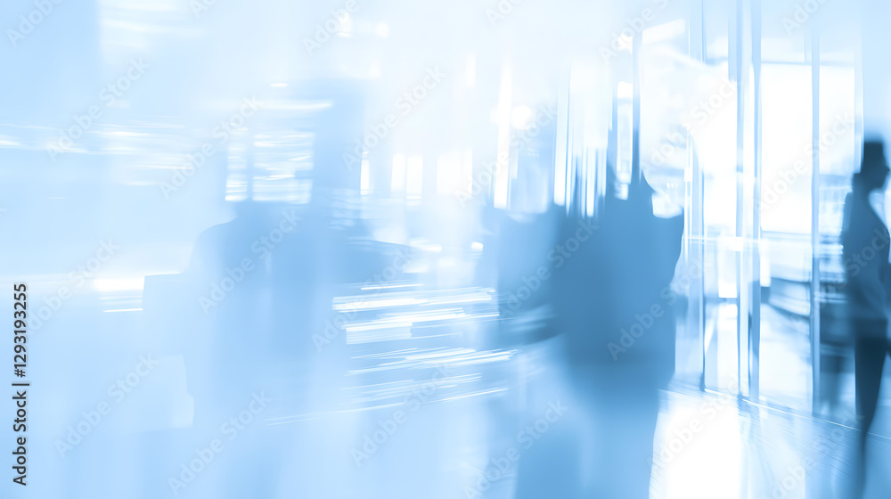 Wall mural abstract blur image of business people walking at modern hallway with bokeh for background usage