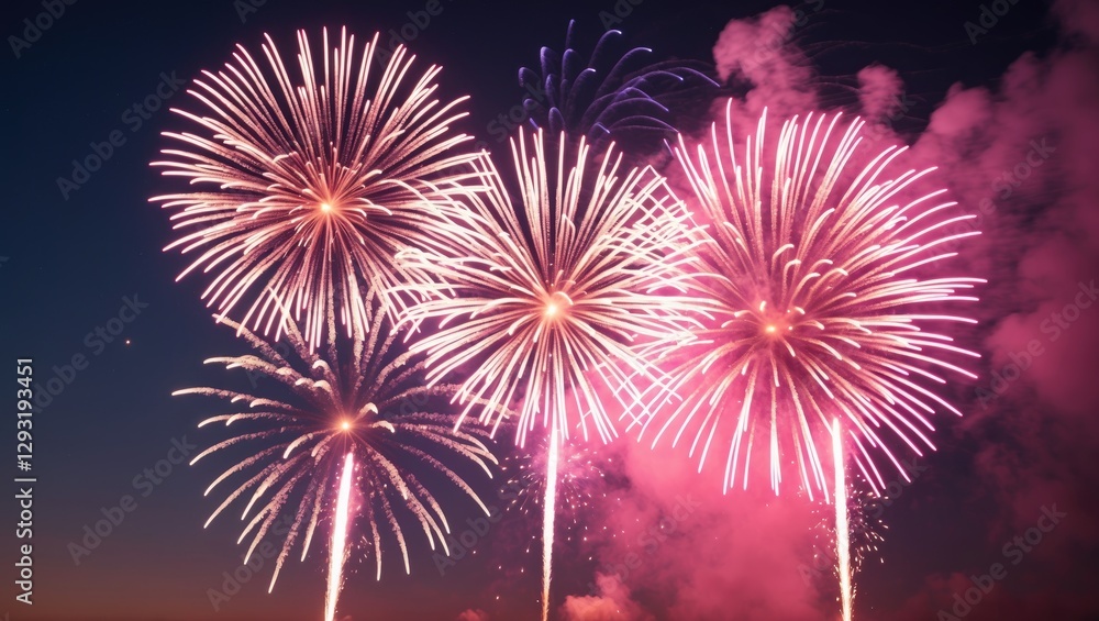 Aufkleber vibrant pink fireworks display on a dark night sky with ample empty space for adding text or graphic
