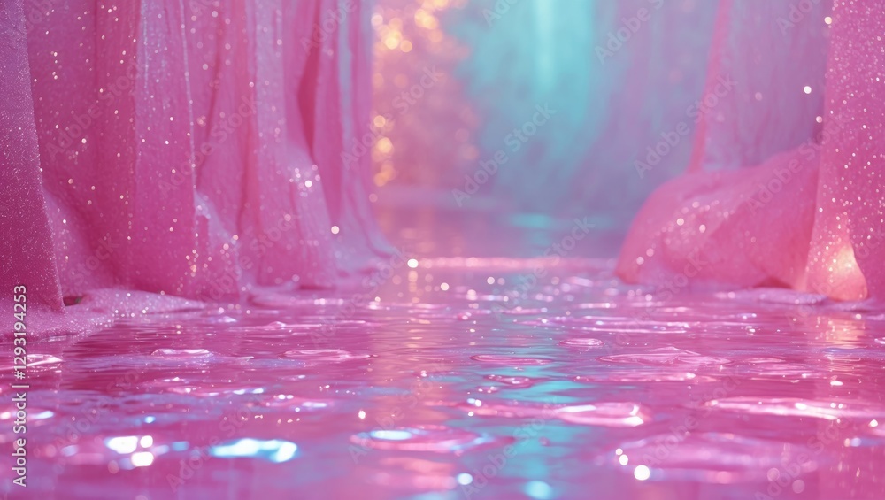 Poster dreamy pink and white shimmering floor with soft reflections and a magical atmosphere created by flo