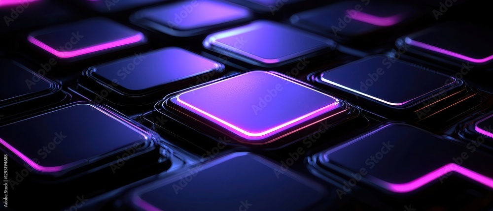 Poster close-up view of illuminated keyboard keys showcasing vibrant colors and modern design.