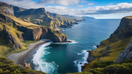 Naklejka premium Breathtaking Coastal View of Green Cliffs and Turquoise Waters at National Park