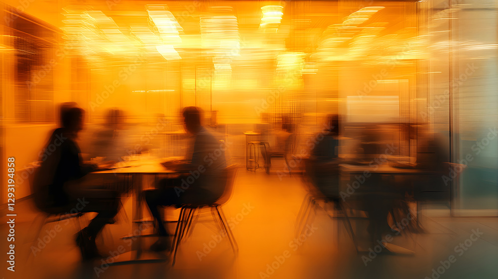 Wall mural abstract blur image of business people walking at modern hallway with bokeh for background usage