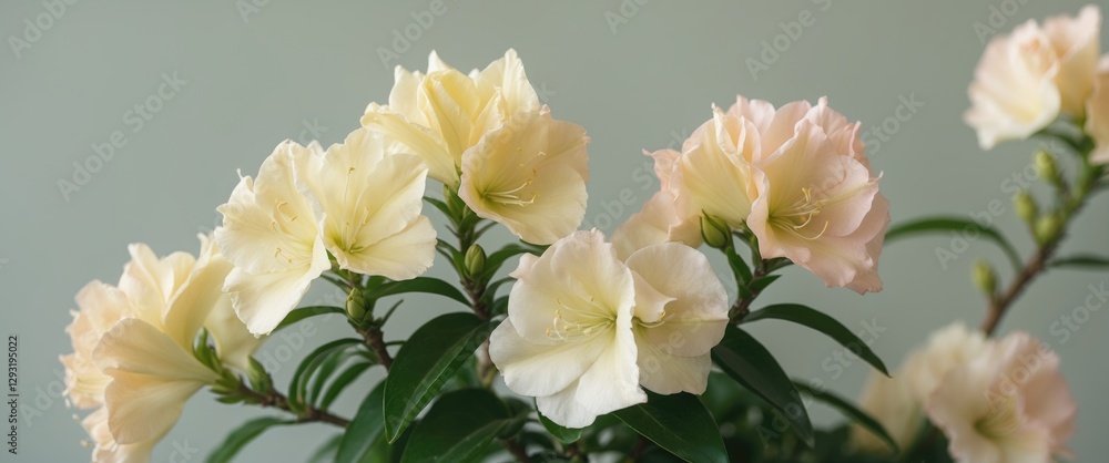 Poster delicate double flower oleander in soft creamy tones with ample negative space for text or overlay d