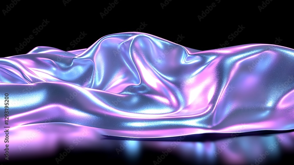 Poster shimmering iridescent fabric texture on a dark background capturing light and movement in artistic d