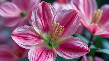 Fototapeta premium Delicate Close-Up of Pink Opium Flower with Intricate Petals and Vivid Colors in a Natural Setting.