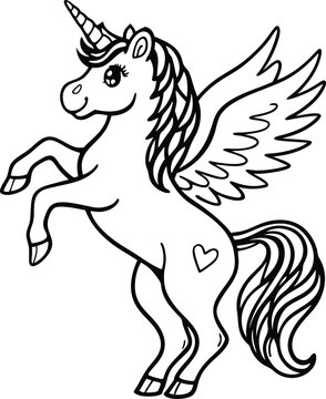 recommend clip art: Cute cartoon unicorn Pegasus vector illustration line art silhouette