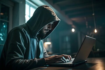 hacker stealing data from laptop