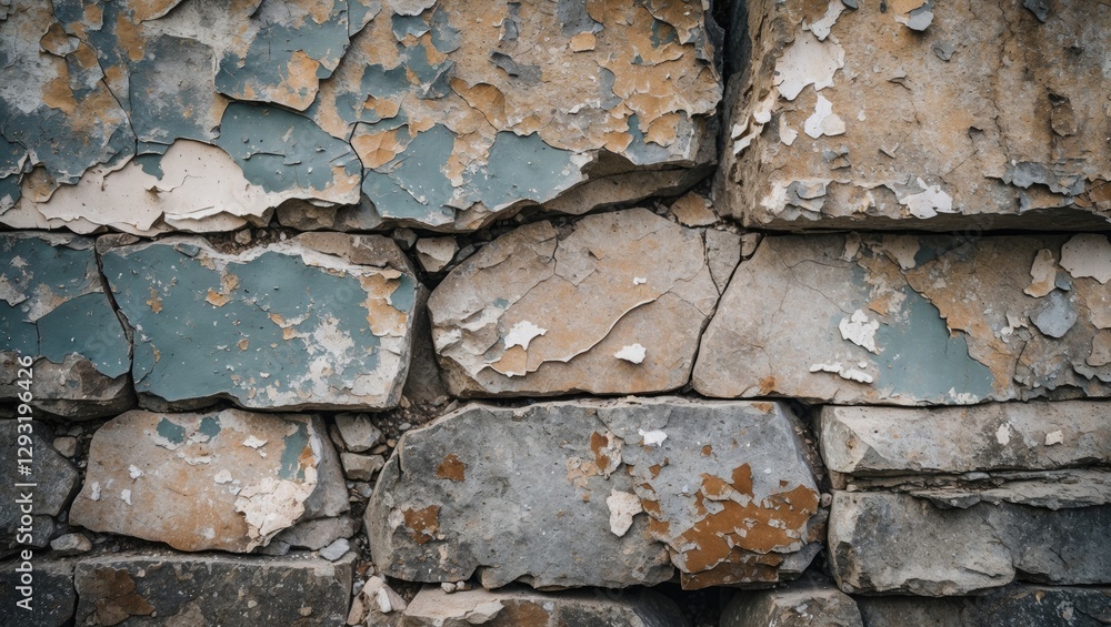 Poster weathered stone wall texture featuring peeling paint and visible cracks ideal for backgrounds and de