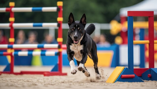 Agile Dog Competing in Obstacle Course at Dog Training Event Showcasing Active Lifestyle and Professional Pet Sports Enthusiasm