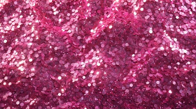 Pink glitter texture background with shimmering sequins creating a seamless and vibrant pattern ideal for festive designs and decorations.