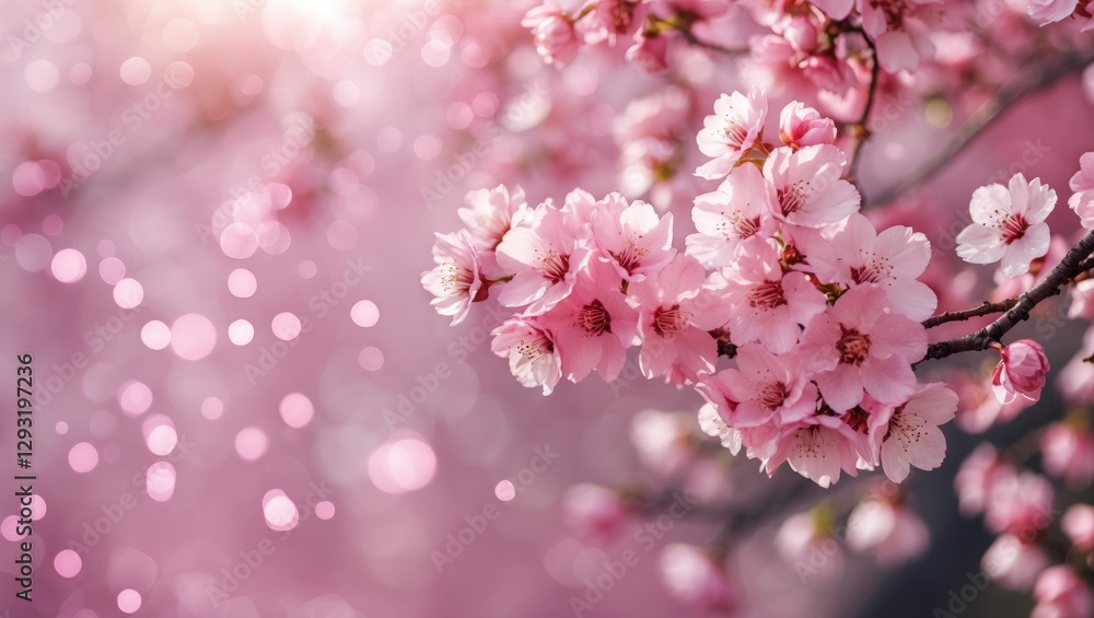 Poster cherry blossom branches with soft pink bokeh background ideal for spring decoration or as a serene b