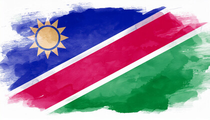 Watercolor painting of Namibia national flag. Independence day. Hand drawn art.