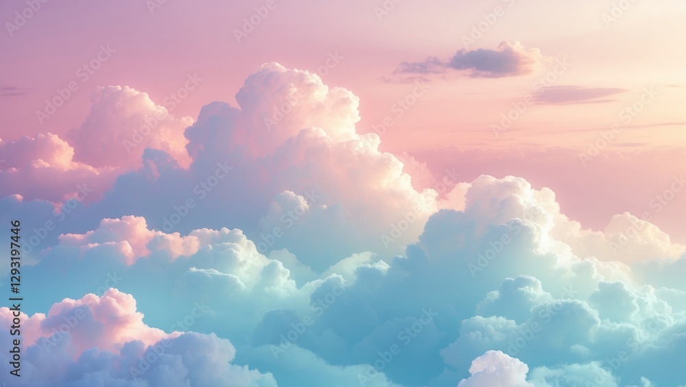Poster dreamy pastel clouds in soft gradient hues creating a serene and tranquil abstract sky background fo