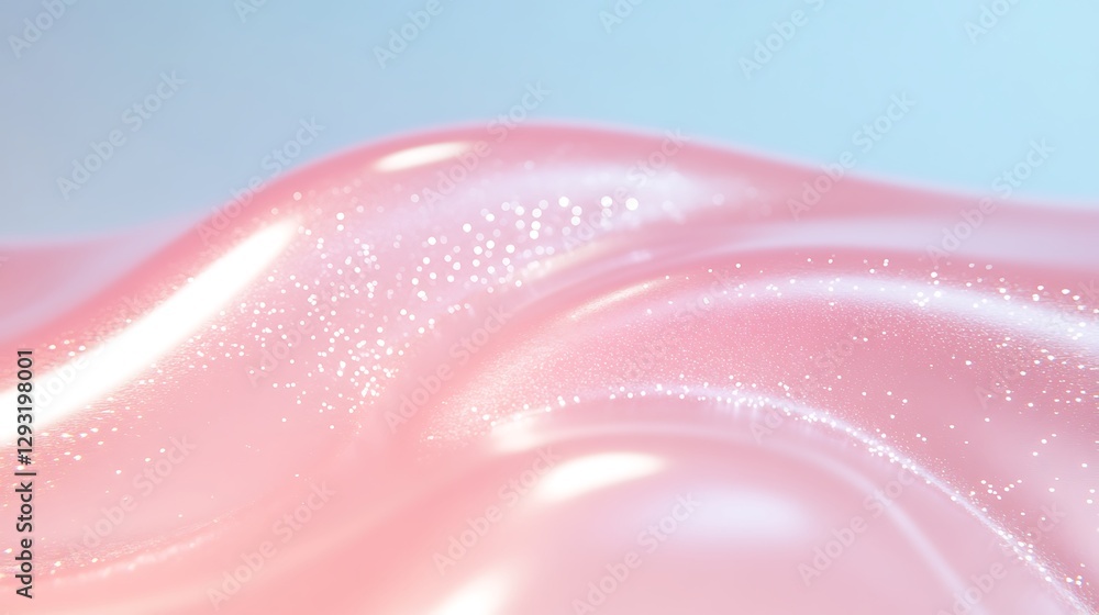 Poster shiny pink fluid surface with sparkles glimmering under soft light for artistic and creative project