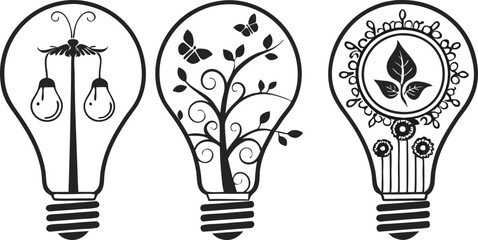Various light bulb silhouettes in vector design, ideal for technology, innovation, and energy-themed artwork