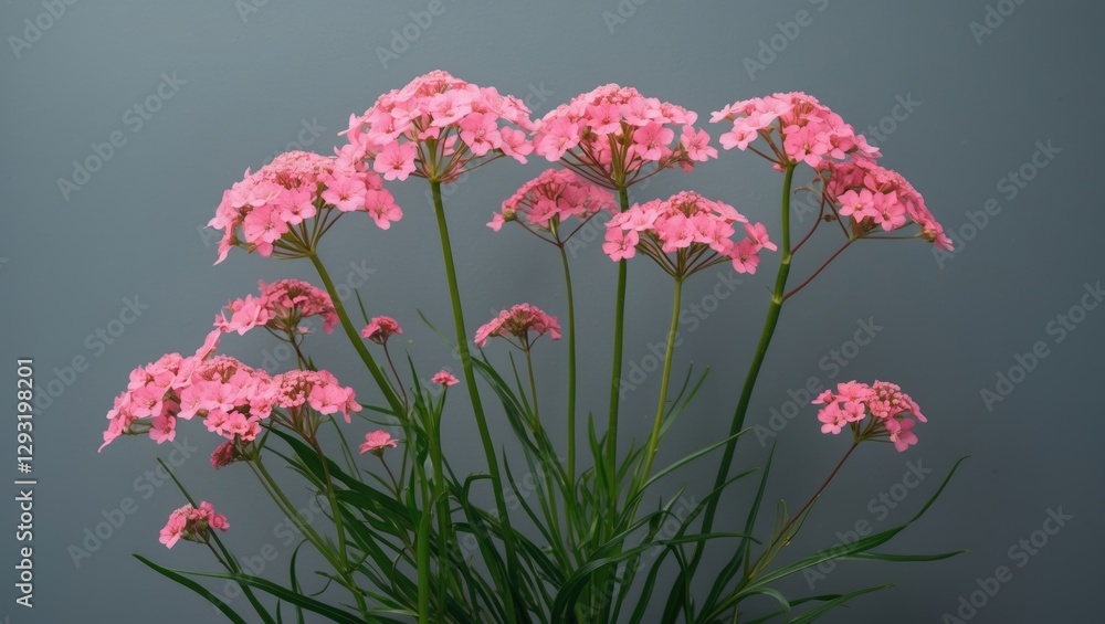 Poster delicate pink bindweed flowers against a soft grey background creating a serene and modern botanical