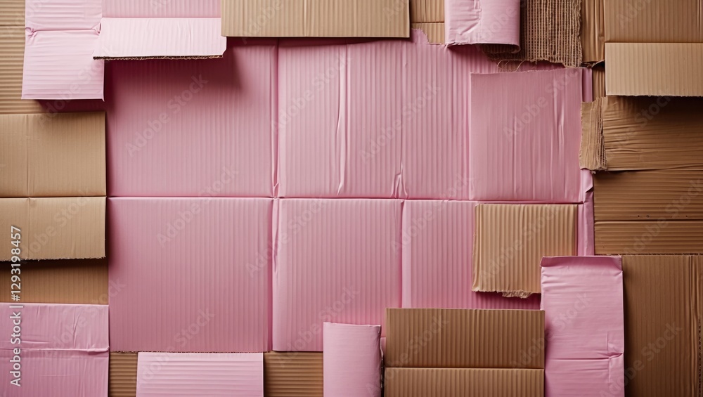 Poster pink and brown cardboard texture background with varying patterns and alignment of boxes for design 