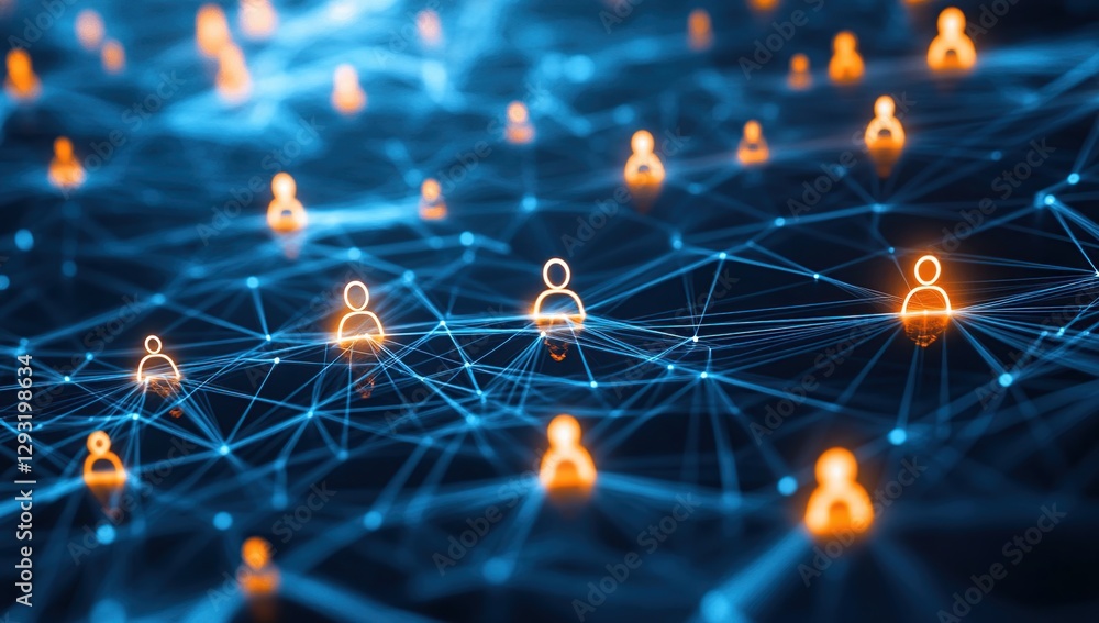 Poster visualizing network connections: nodes & links illustrate complex interconnectivity globally