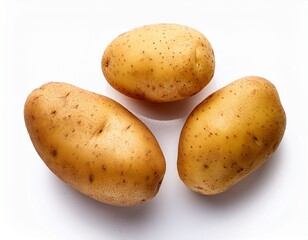Three Fresh Potatoes Isolated on White Background &ndash; Healthy Raw Food, Top View
