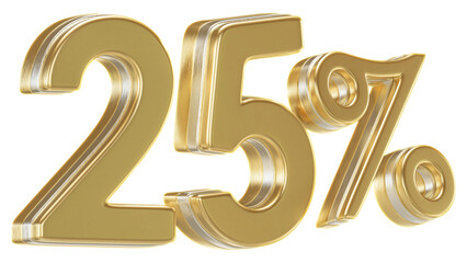 25 Percent Off Sale Sign Golden 3D Number Discount