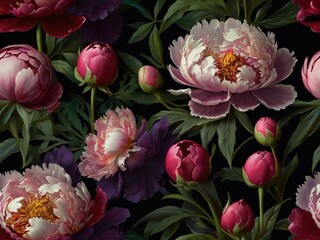 "Dark Floral Peony Pattern – Elegant Botanical Art Design"