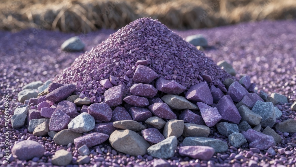 Poster pile of purple gravel stones with smooth texture creating a seasonal natural background showcasing u