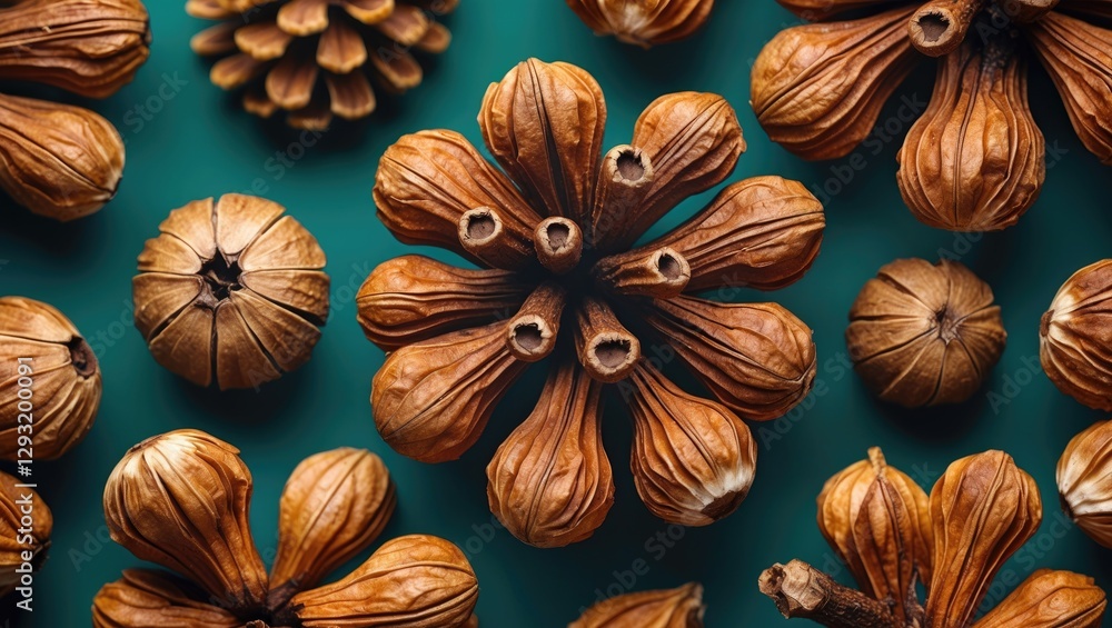 Aufkleber pine nut texture flat lay with intricate patterns on a vibrant background showcasing the organic bea