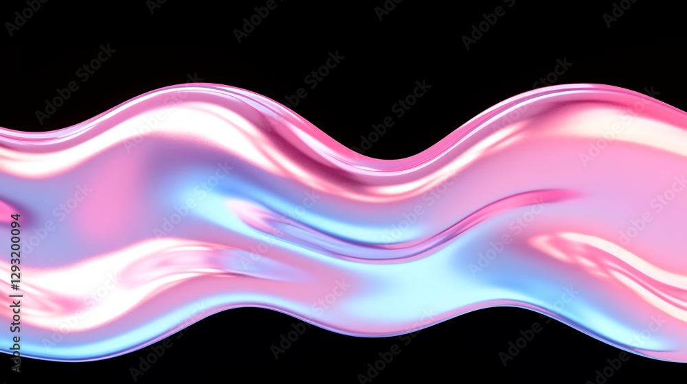 Poster smooth and colorful wave abstract design with soft curves and reflective surface on a dark backgroun
