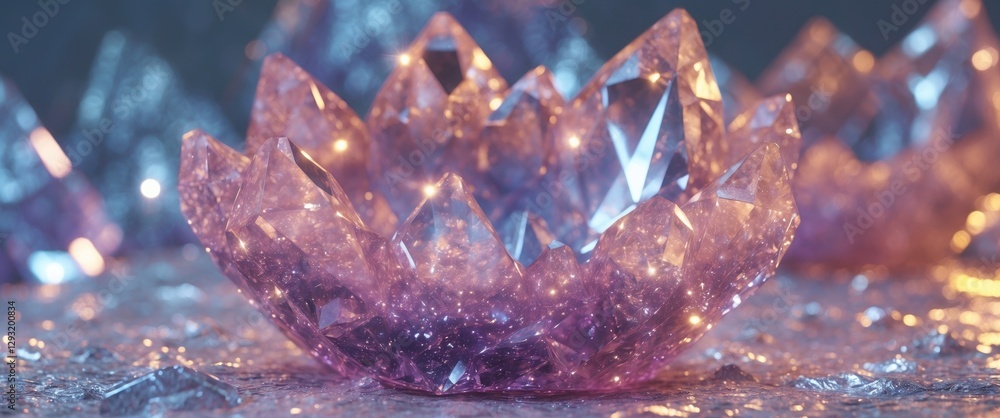 Poster elegant sparkling crystal formation with purple hues creating a dazzling background effect suitable 