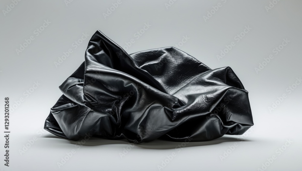 Poster crumpled black leather texture on a white background showcasing its unique material quality and desi