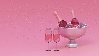 Pink Champagne Celebration 3D rendering