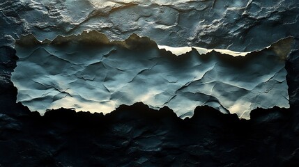 Dramatic light illuminates textured paper landscape. AI Generated