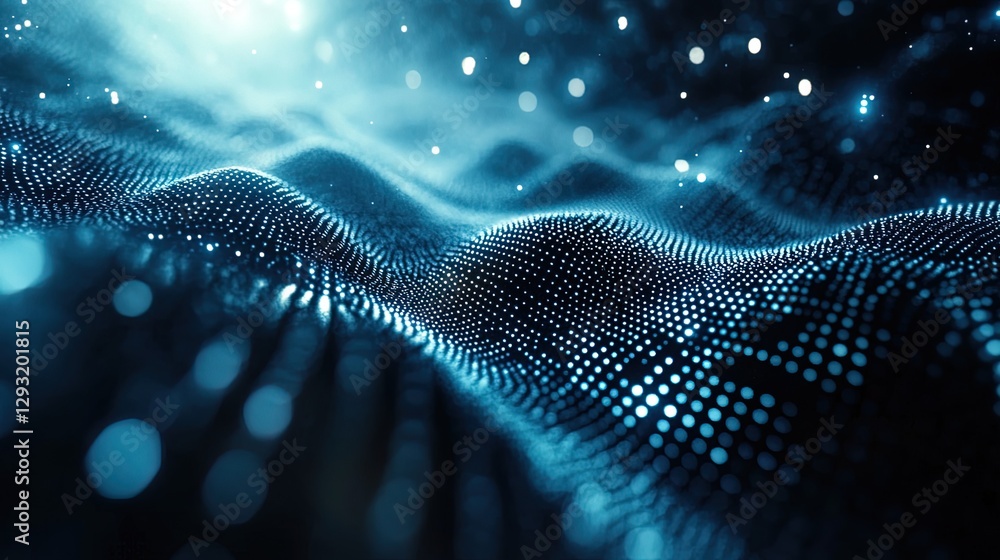 Aufkleber close-up of a quantum lattice network with floating particles, futuristic tech vibe