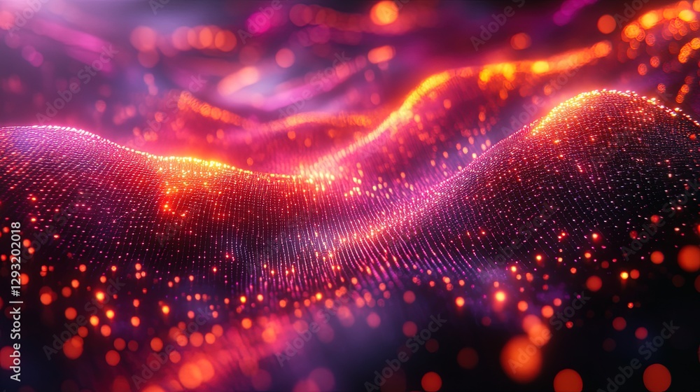 Aufkleber close-up of a quantum lattice network with floating particles, futuristic tech vibe