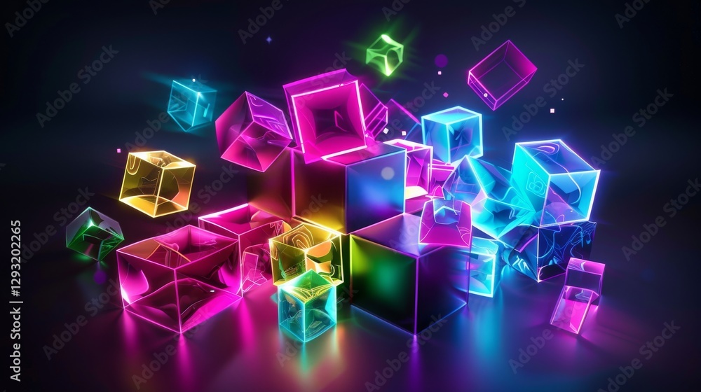 Aufkleber abstract neon glowing cubes background. abstract digital cubes . abstract background. abstract futur