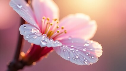 Fototapeta premium A mesmerizing macro shot of a single dew-covered cherry blossom