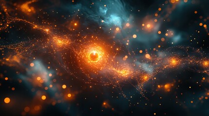 Obraz premium Abstract rendering of quantum computing pathways with glowing nodes and flowing lines 