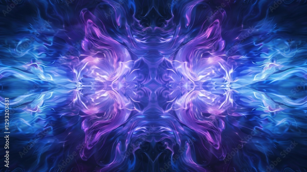 Aufkleber a neon light effect digital art background featuring two symmetrical wings. abstract background. dig
