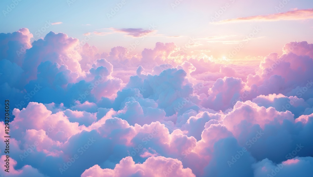 Aufkleber panoramic view of vibrant pastel clouds at sunrise with a soft focus effect creating an ethereal and