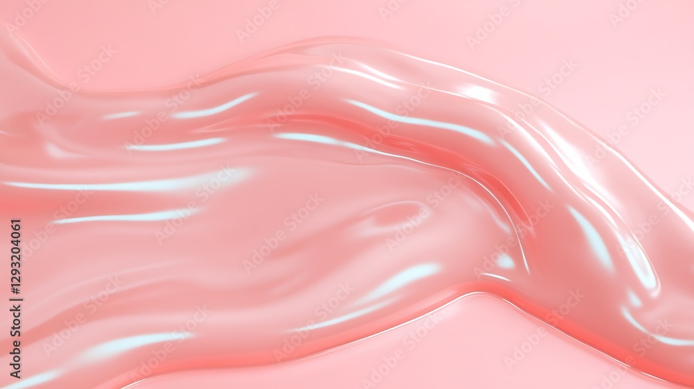 Poster smooth and shiny pink liquid flowing across a soft pink background displaying a lustrous texture and