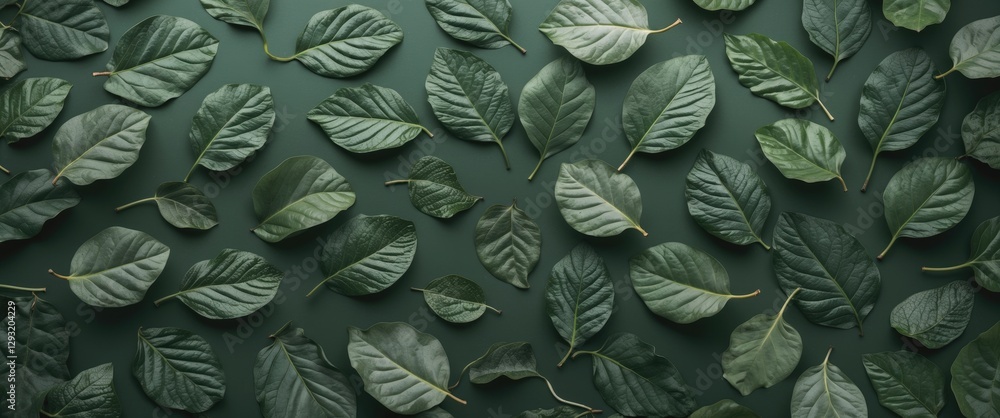 Aufkleber green leaf background texture with diverse leaf shapes and blank space for text overlay