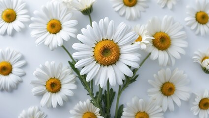 Fresh Daisies Displayed Against a Soft White Background Celebrating Nature's Beauty and Simplicity
